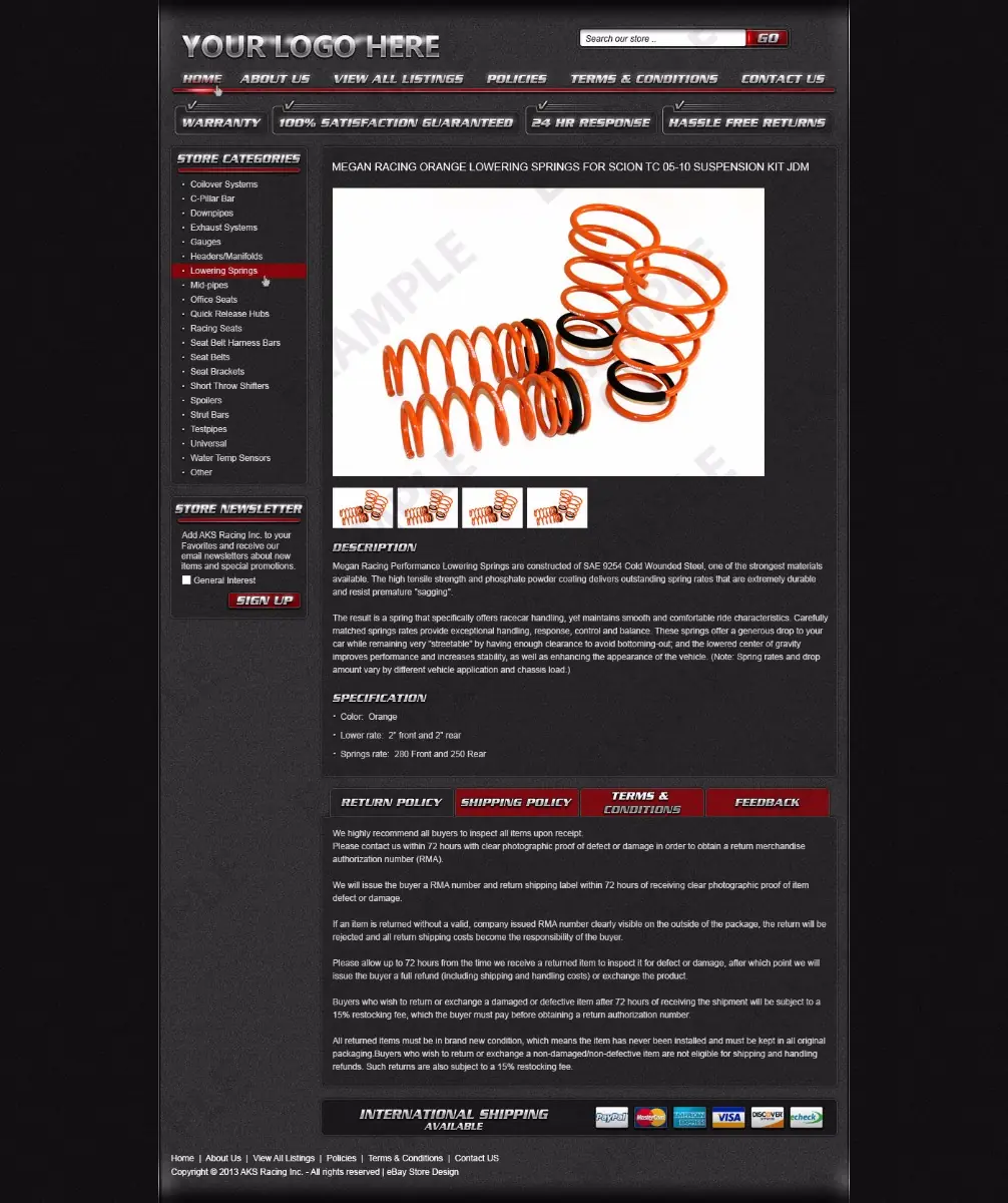 Tagware premade eBay listing template #1278 for automotive
