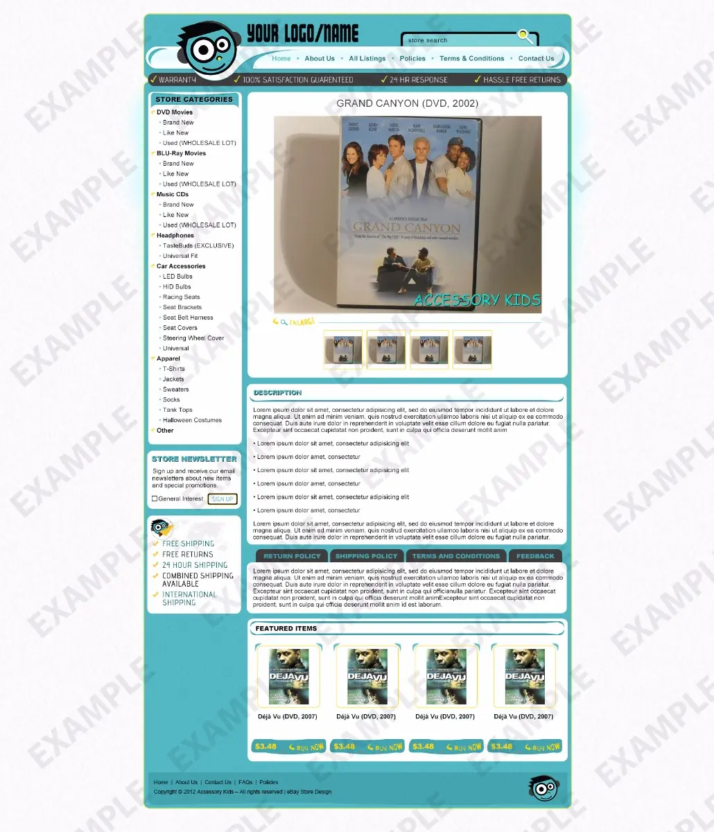 Fivefly listing template #1236 — premade eBay design preview
