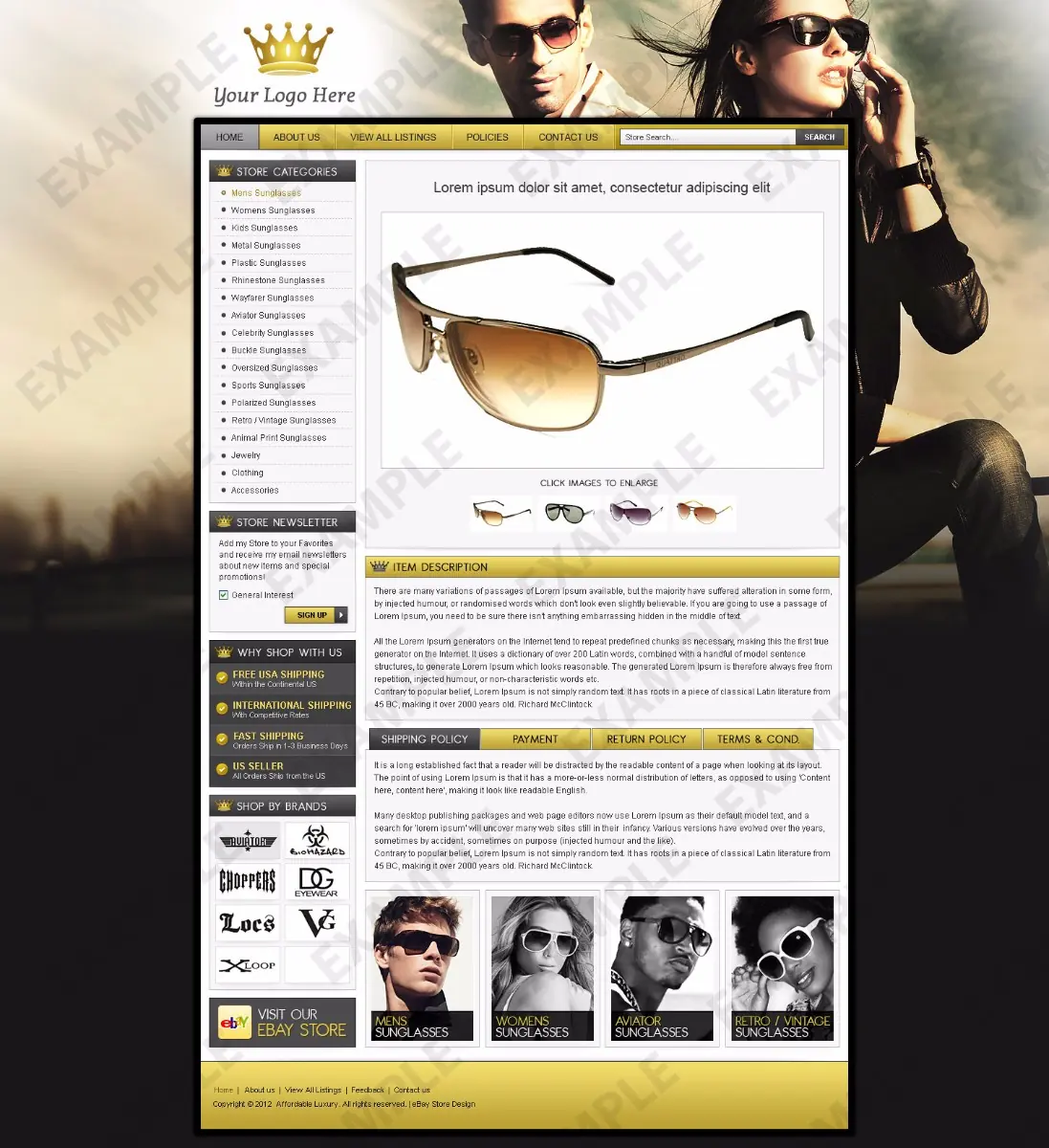 Fadeo premade eBay listing template #1246 for sunglasses & bags