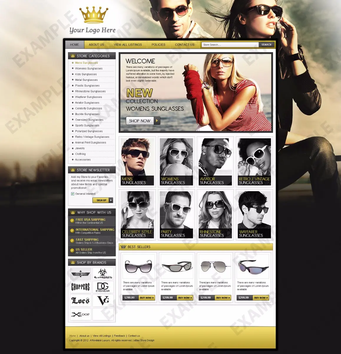 Fadeo premade eBay store design #1246 for sunglasses & bags