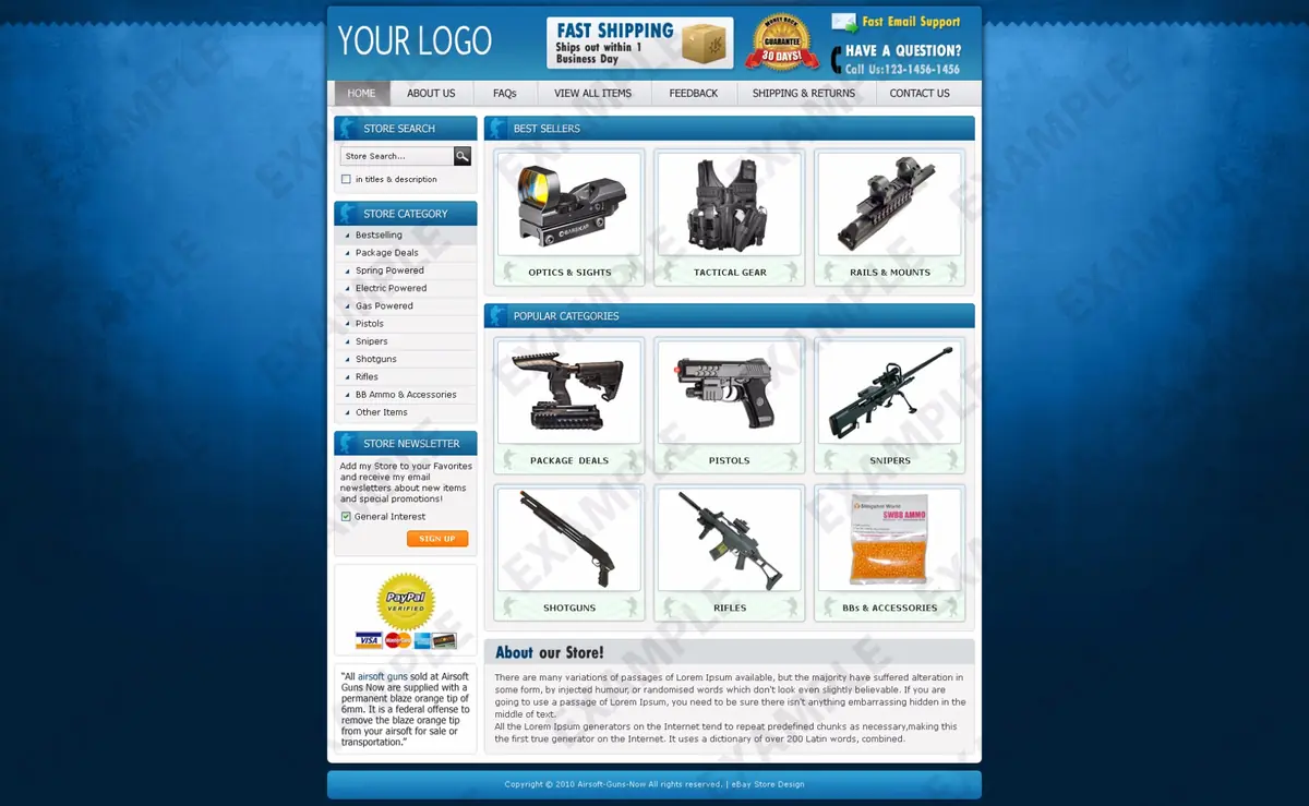 Yava premade eBay store design #1259 for sporting goods