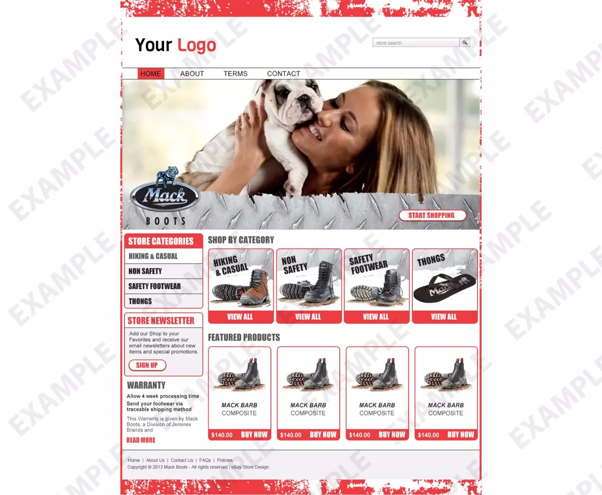 Zoompath premade eBay store design #1292 for apparel & shoes