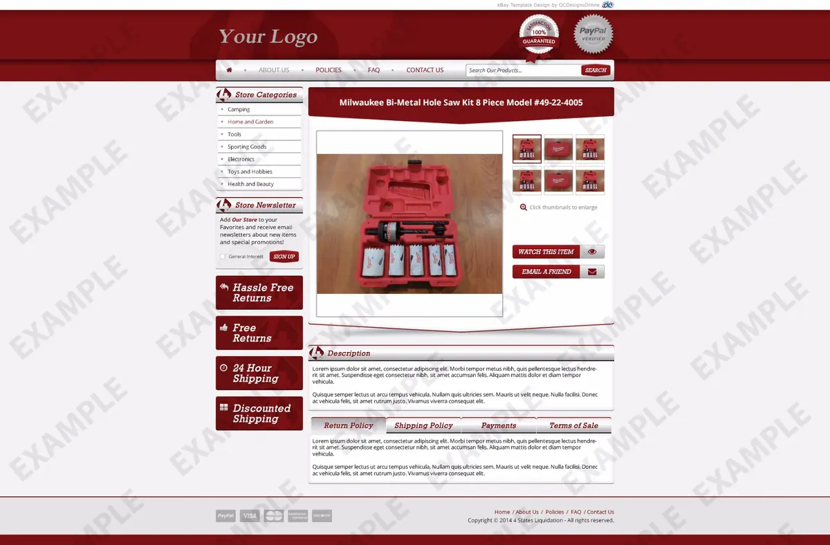 Wordbridge listing template #1306 — premade eBay design preview