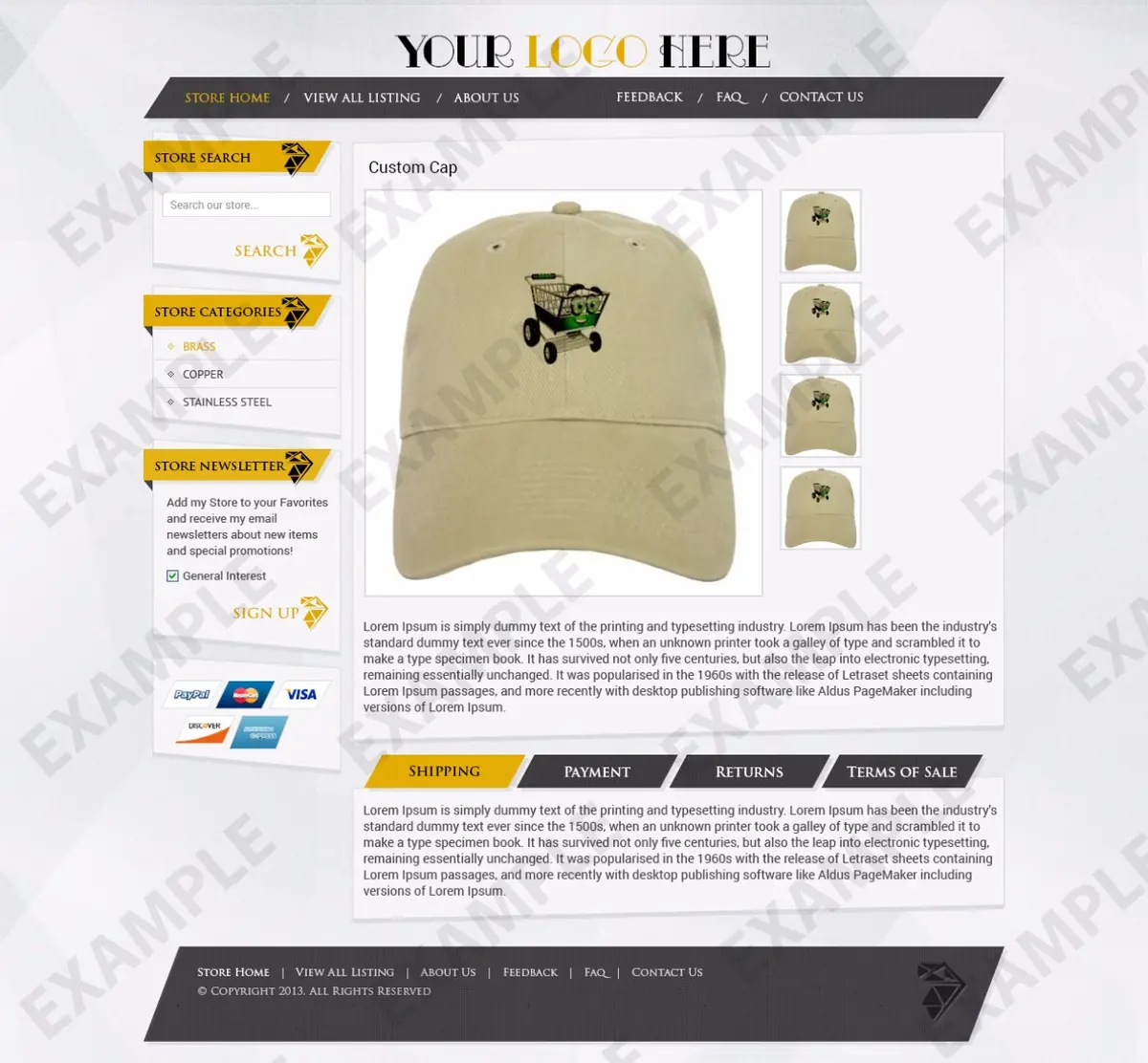 Skipcast premade eBay listing template #1325 for sunglasses & bags