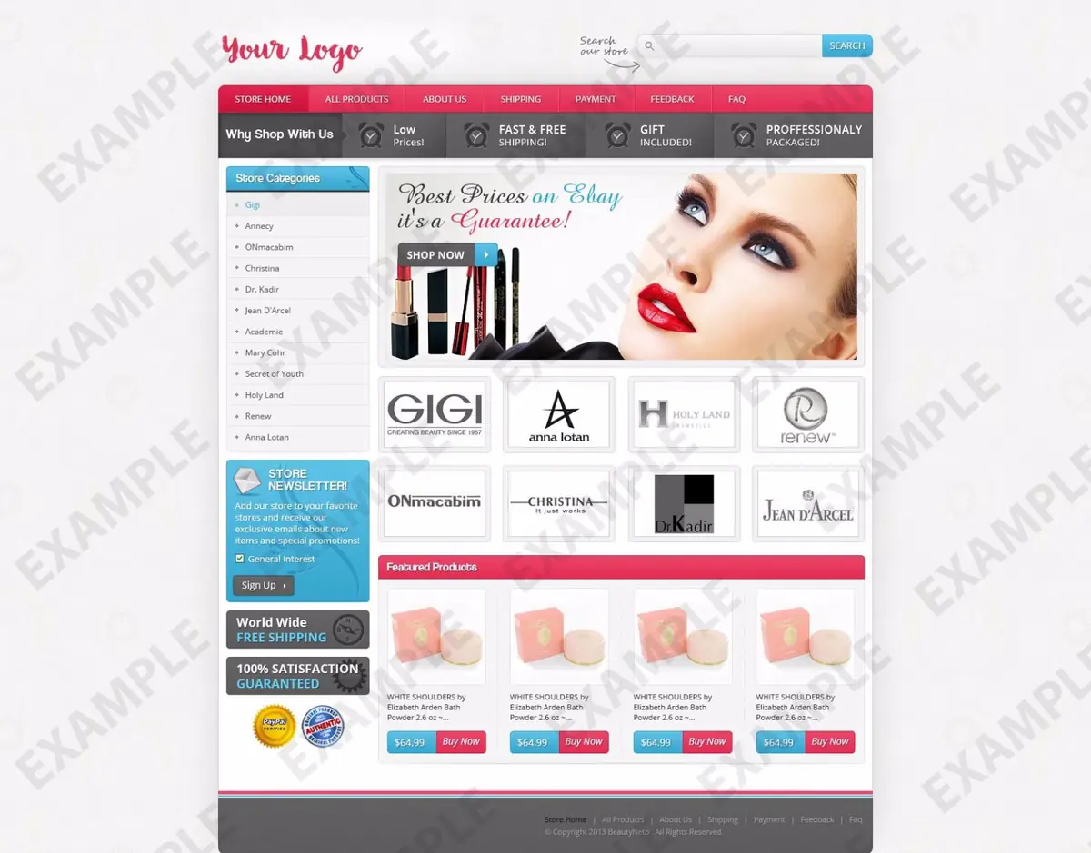 Jetster premade eBay store design #1326 for beauty