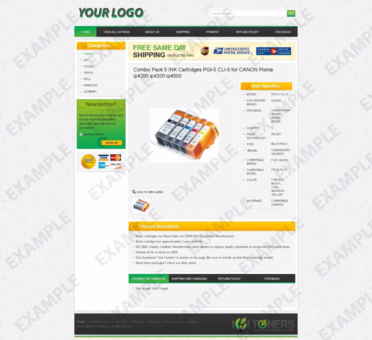 Kwigen premade eBay listing template #1249 for electronics & cameras