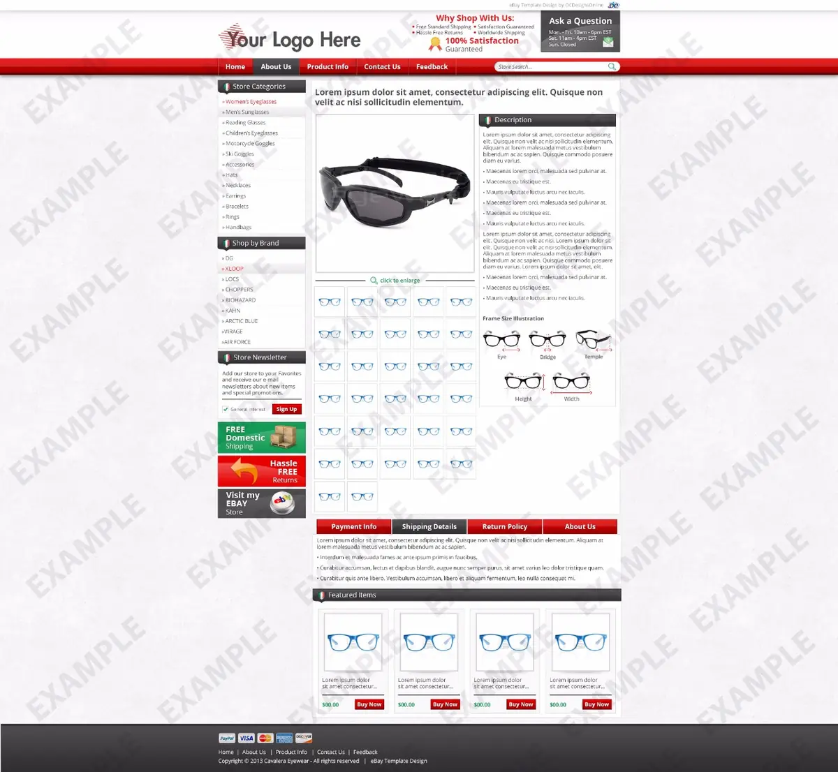 Shuffleblab premade eBay listing template #1265 for sunglasses & bags