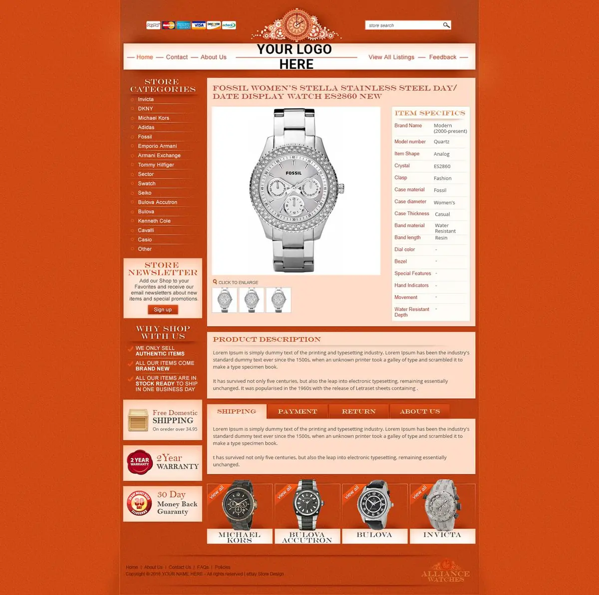 Browsesphere premade eBay listing template #1404 for jewelry & watches