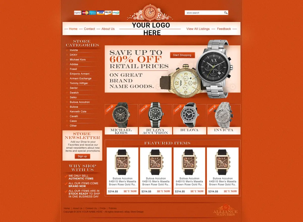 Browsesphere premade eBay store design #1404 for jewelry & watches