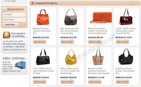 Example of handbags and purses big commerce store design