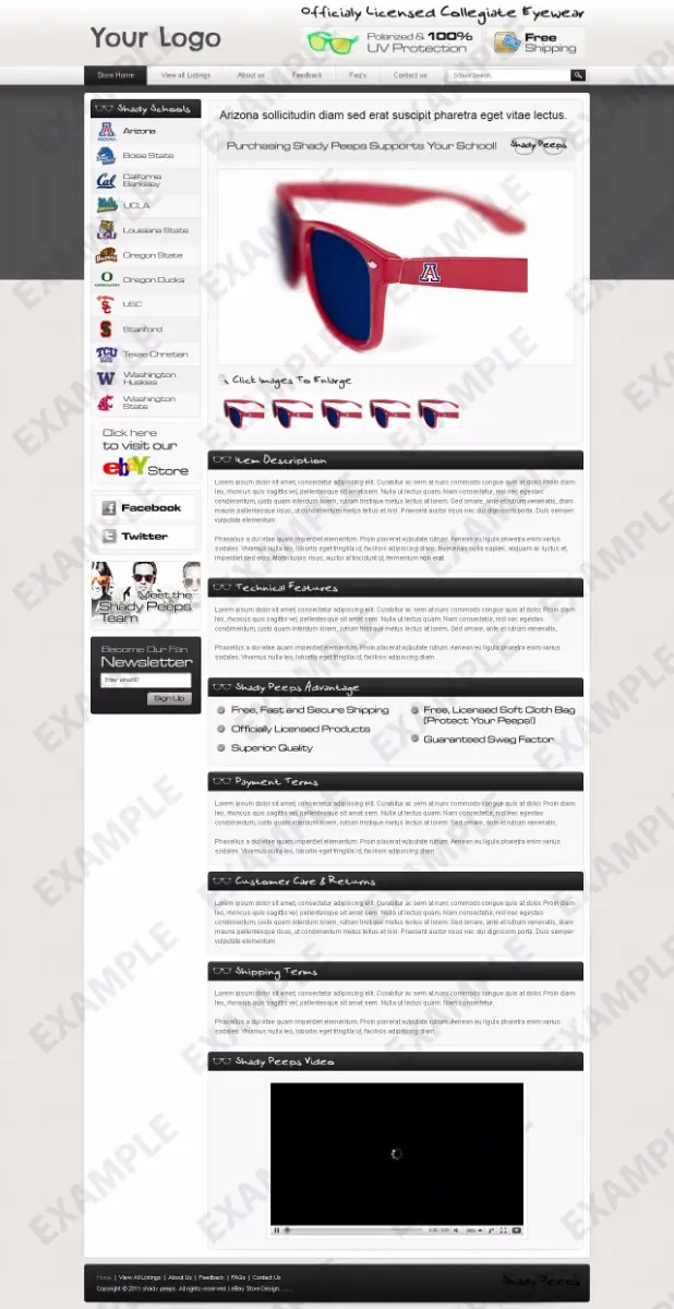 Avaxo premade eBay listing template #1251 for sunglasses & bags