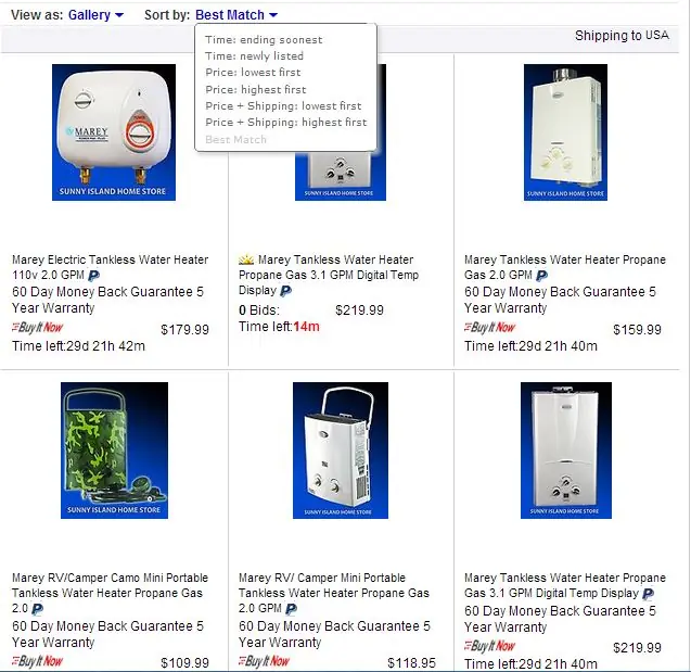 eBay custom category page