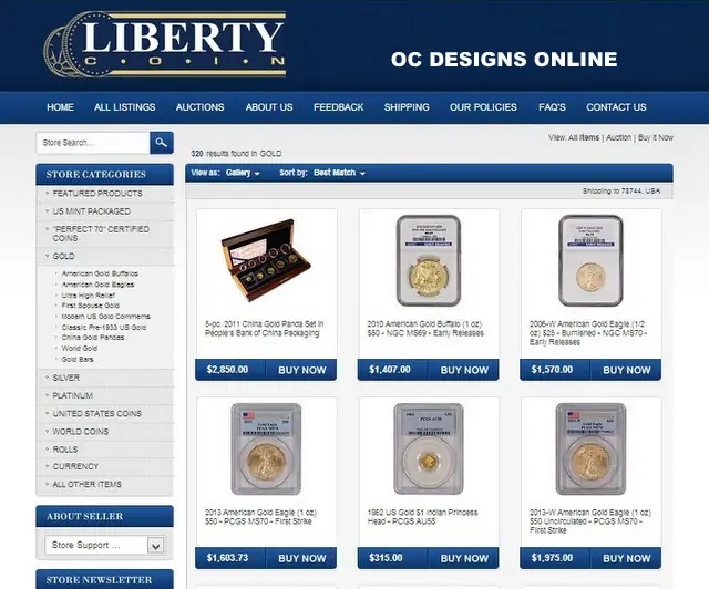 eBay custom category pages for coin retailers