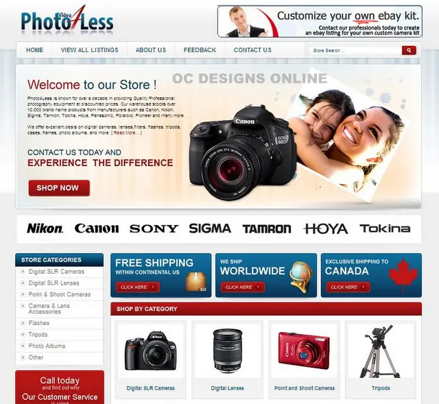 eBay store designs for camera and video retailers