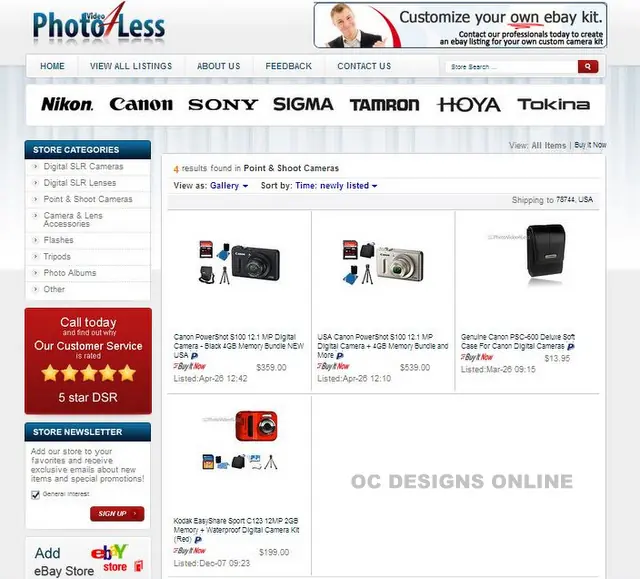 Camera and video custom eBay category pages