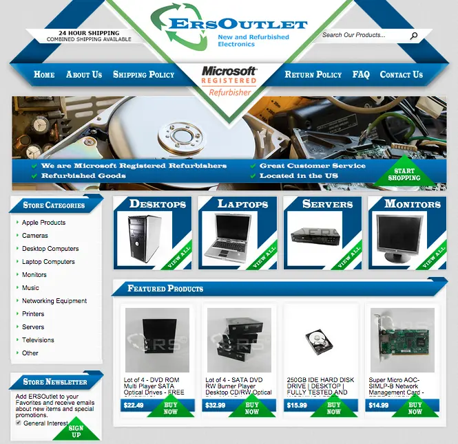 ERS Outlet's new custom eBay storefront design