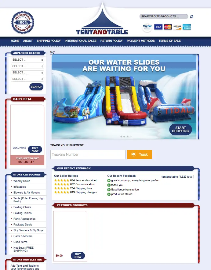Tent and Table's New eBay storefront design