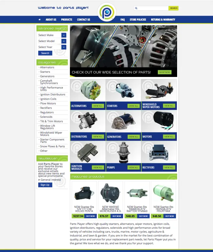 Parts Players SEO driven eBay design