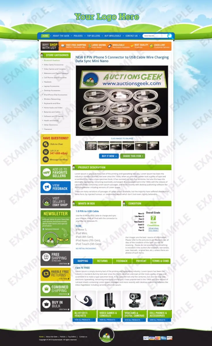 Digicat listing template #1205 — premade eBay design preview