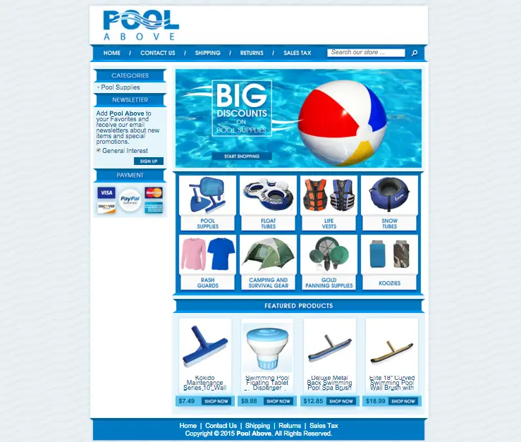 Pool Above's new eBay design