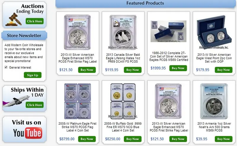 Coin retailer custom eBay storefronts
