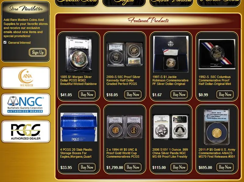 Coin retailer custom eBay storefronts