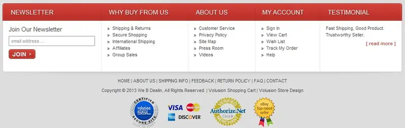 Custom Volusion Store Footer