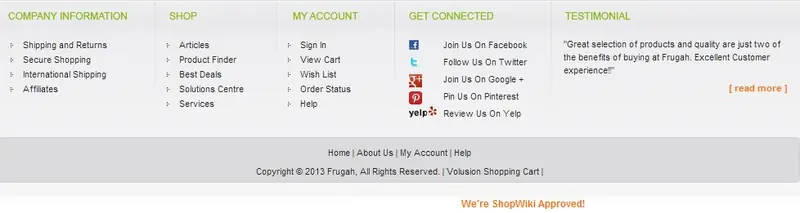 Custom Volusion Store Footer