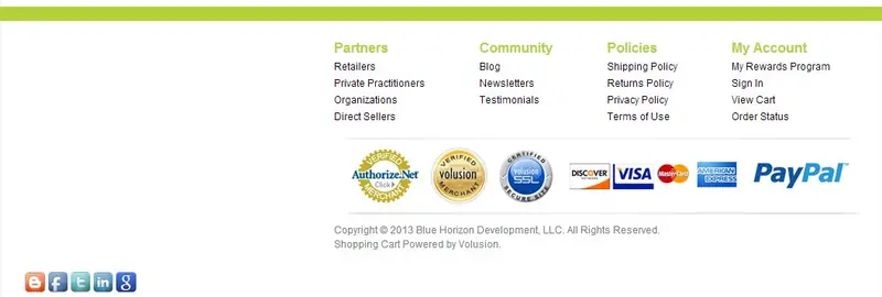 Custom Volusion Store Footer
