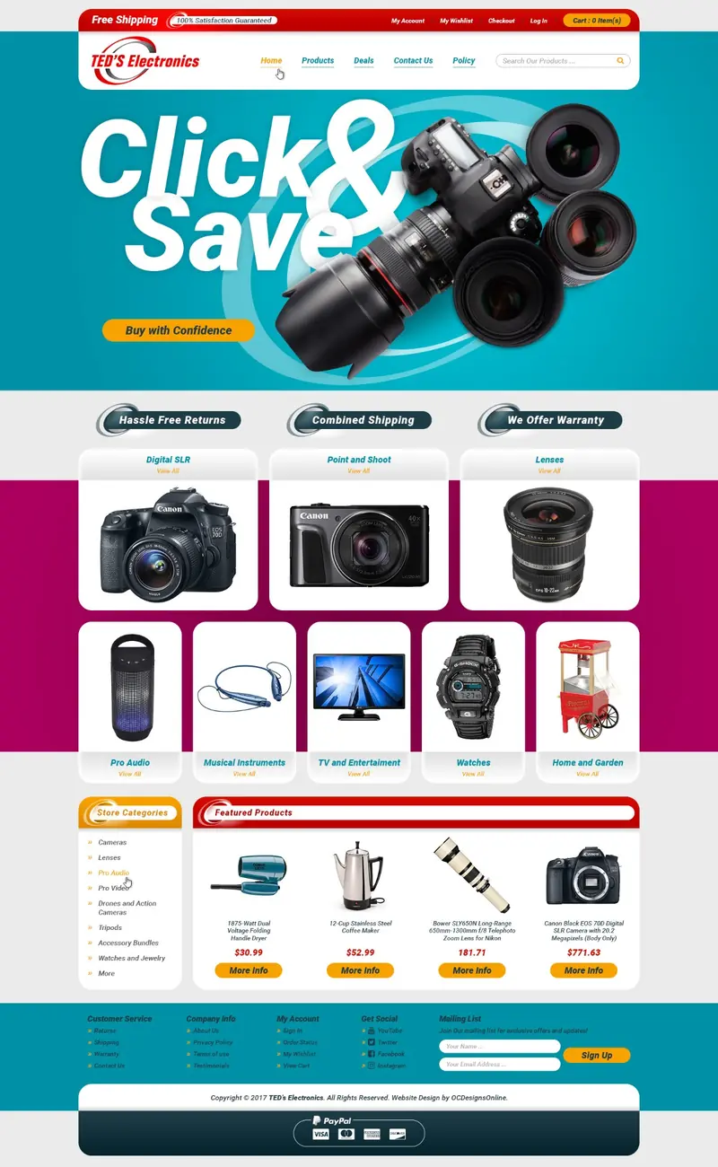 TEDs Electronics Shopify store draft
