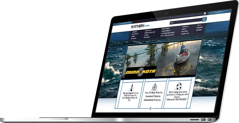 The redesigned Northern Marine Electronics store on a laptop