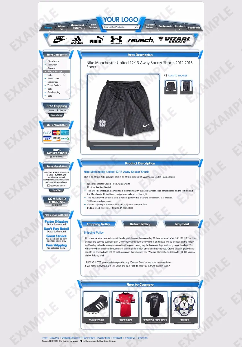 Podspan premade eBay listing template #1269 for apparel & shoes