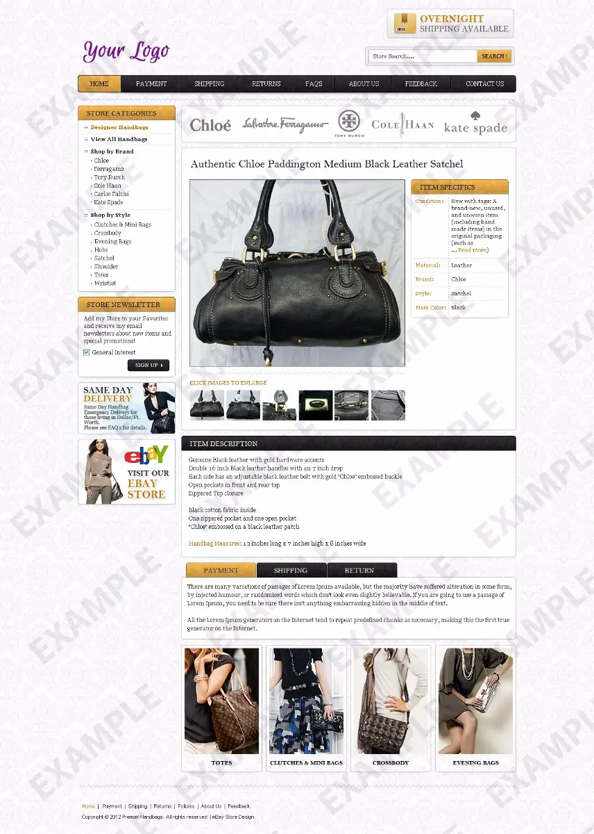 Shufflecube premade eBay listing template #1288 for sunglasses & bags