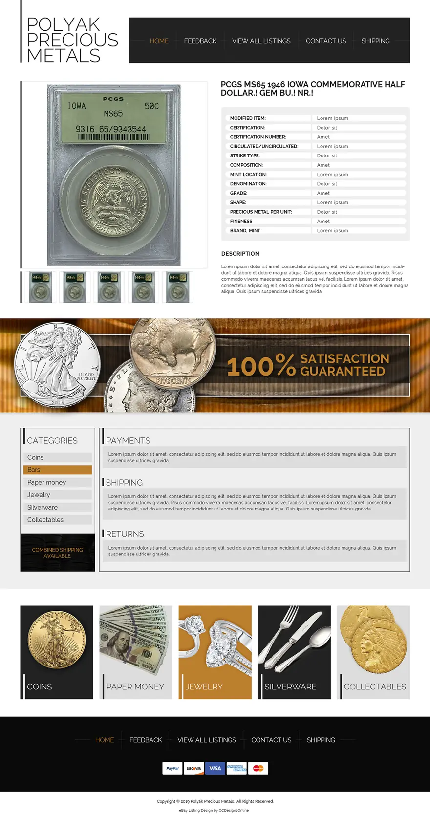 Polyak Precious Metals: eBay listing templates by OC Designs Online