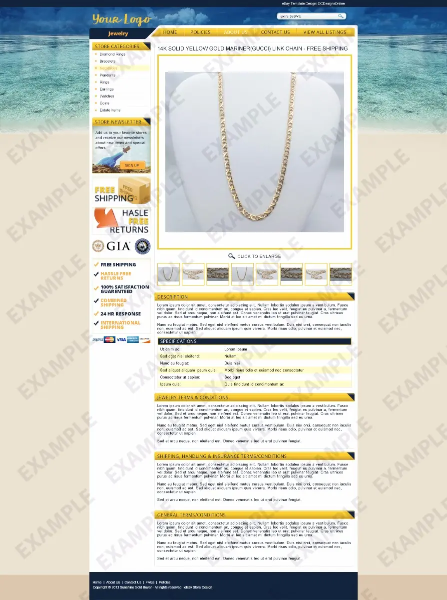 Livemix premade eBay listing template #1270 for jewelry & watches
