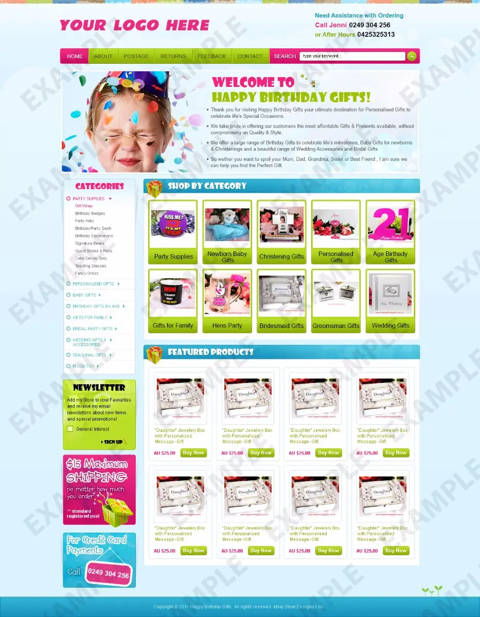 Shufflecat premade eBay store design #1240 for kids