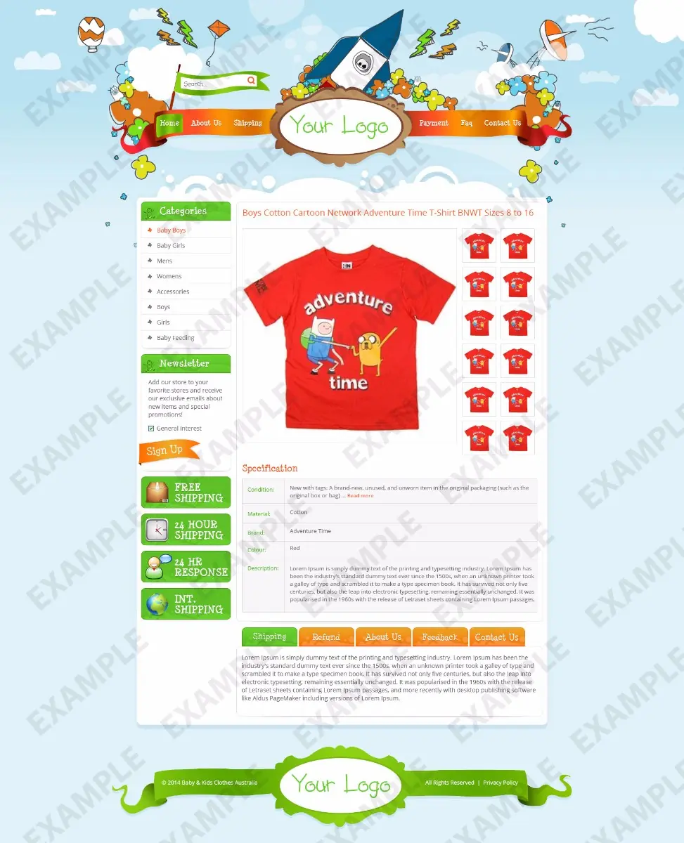 Feedcast premade eBay listing template #1229 for kids
